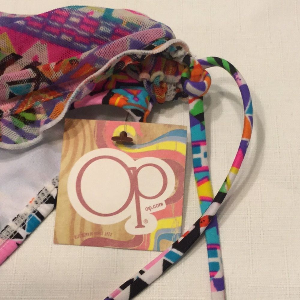 Op Skirted Scoop Bikini Bottoms Bright Geometric - Picture 3 of 8